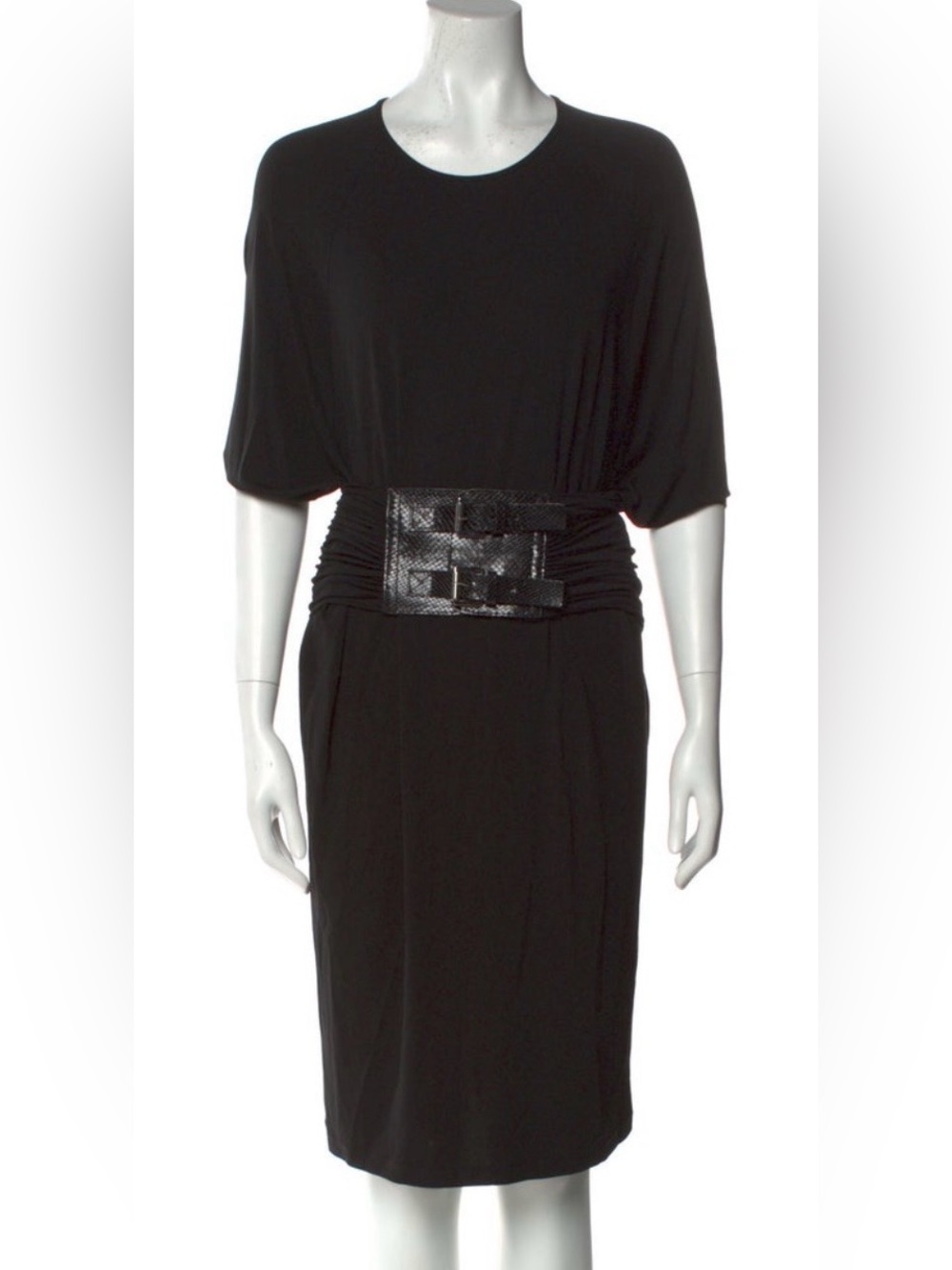 Classic dark brown Midi Dress with Statement Waist Panel